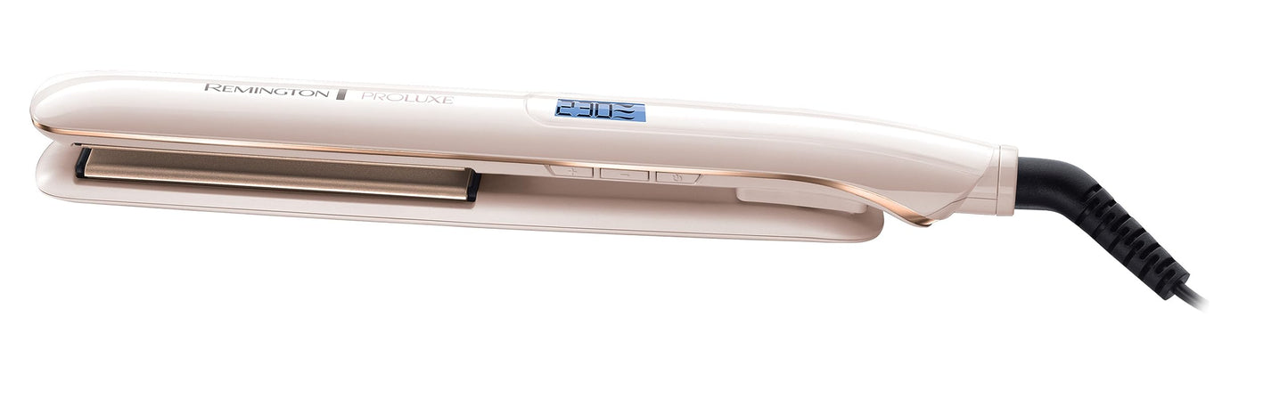 Remington straightener PROluxe (OPTIheat technology for long-lasting styling results in just one move & Ultimate Glide ceramic coating) LCD display, 150-230°C, hair straightener S9100
