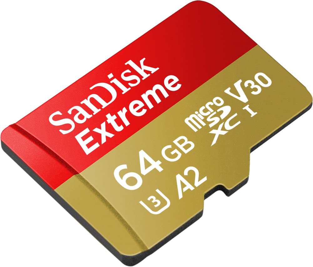 SanDisk Extreme microSDXC UHS-I Memory Card 64GB for Action Cams and Drones + Adapter + RescuePRO Deluxe (up to 170MB/s, A2, Class 10, U3, V30) (Pack of 2) - SDSQXAH-O64G-GN6AA