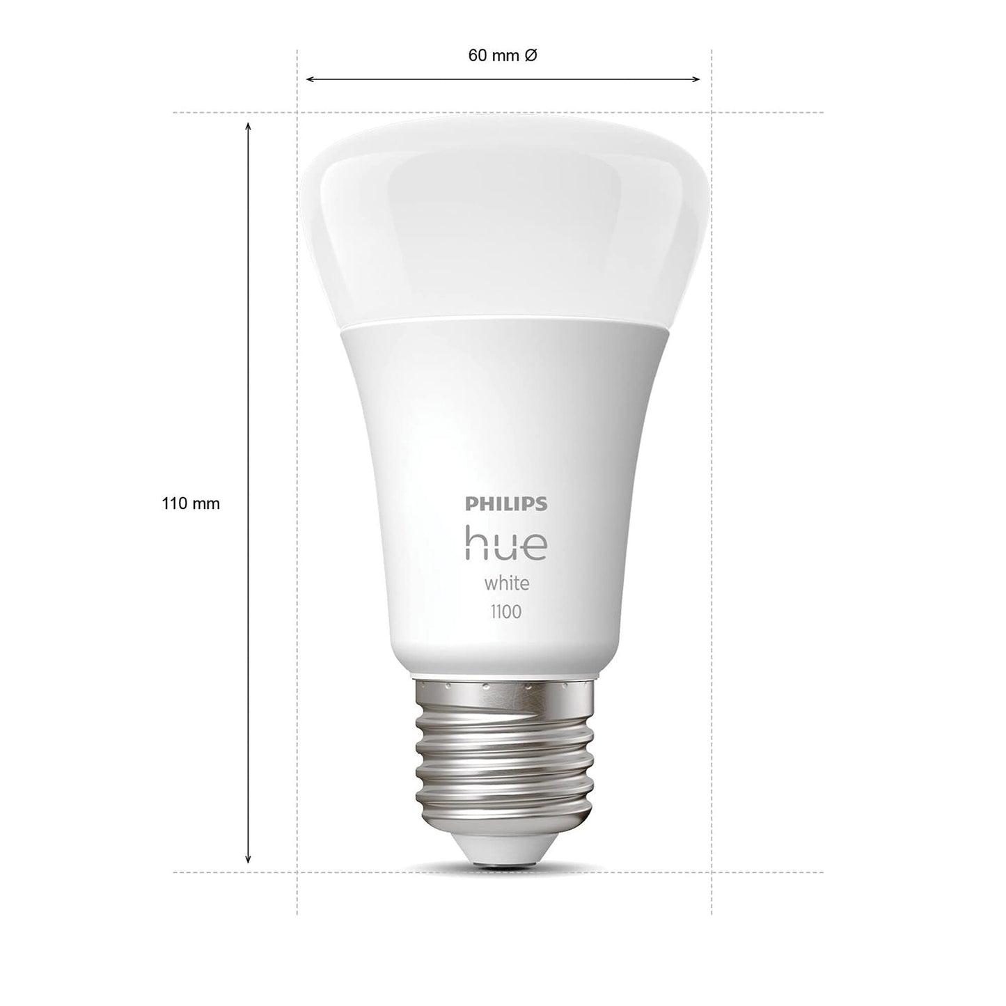 Philips Hue White E27 LED light bulb, 1100lm, warm white, dimmable, controllable via app, compatible with Amazon Alexa (Echo, Echo Dot), pack of 2, old generation - 9290024692