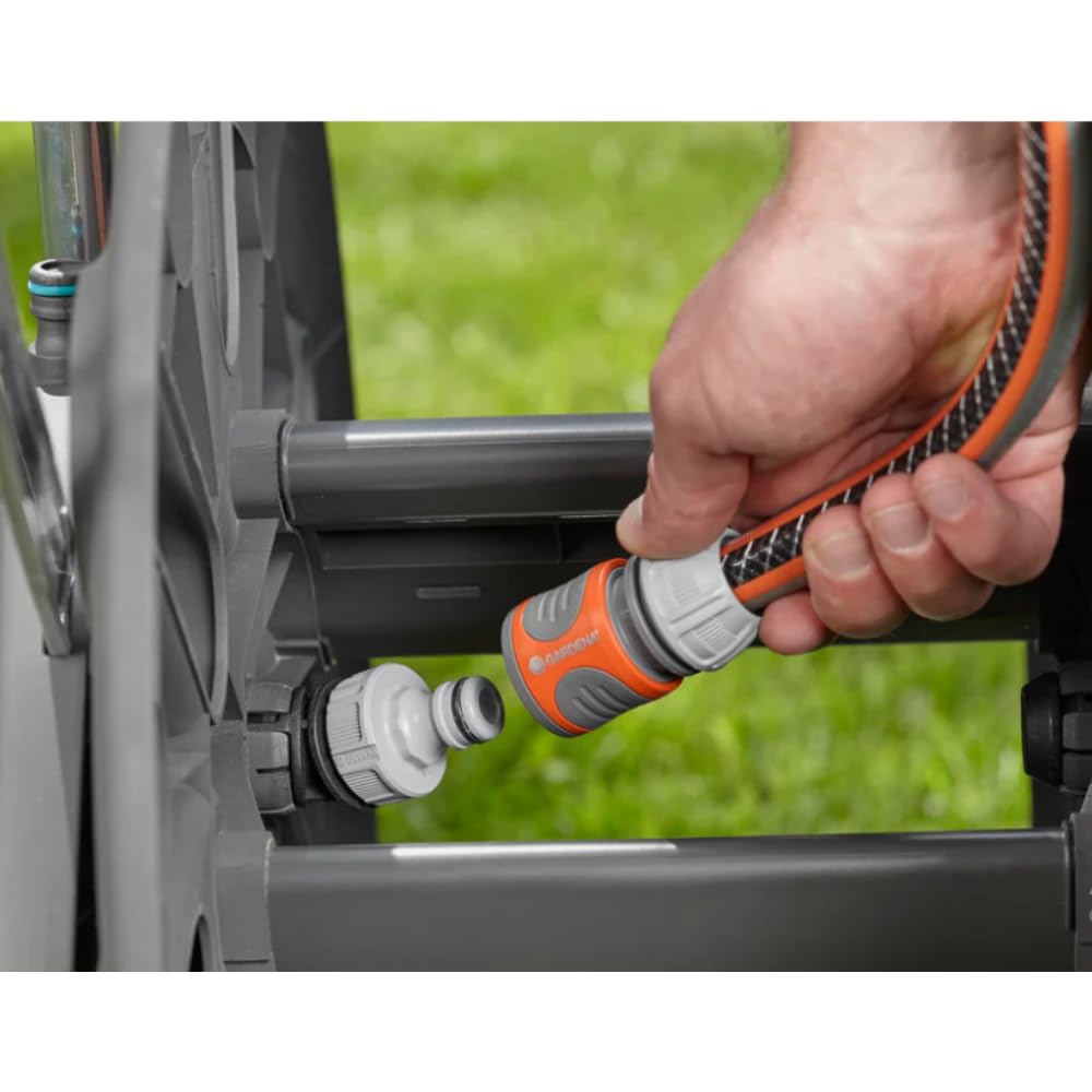 Gardena CleverRoll L Easy: cărucior pentru furtunuri cu o capacitate de până la 100 m, deosebit de stabil, cu ghidaj confortabil pentru furtun într-un cadru metalic robust, opritor de picurare, asamblare fără scule (18520-88) - 18520-20