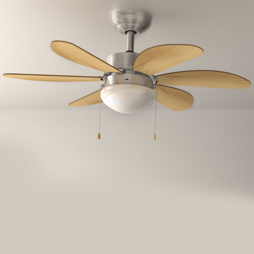 Cecotec ceiling fan EnergySilence Aero 350. 50 W, low consumption, 81 cm diameter, lamp, 6 reversible blades, 3 speeds, winter function, white or wood look - 05938