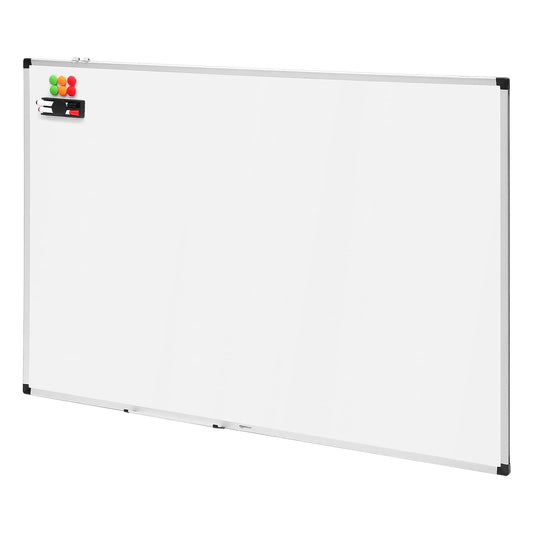Amazon Basics magnetic whiteboard with aluminum frame, pen holder, 6 magnets, 1 eraser and 2 markers for office and home, wall mounting, dry wipe, 150cm x 100cm - 1548964542