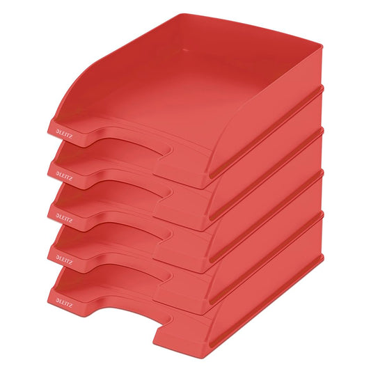 Leitz letter tray A4, pack of 5, stackable storage compartments, Blue Angel, recycling range, red, 52275020