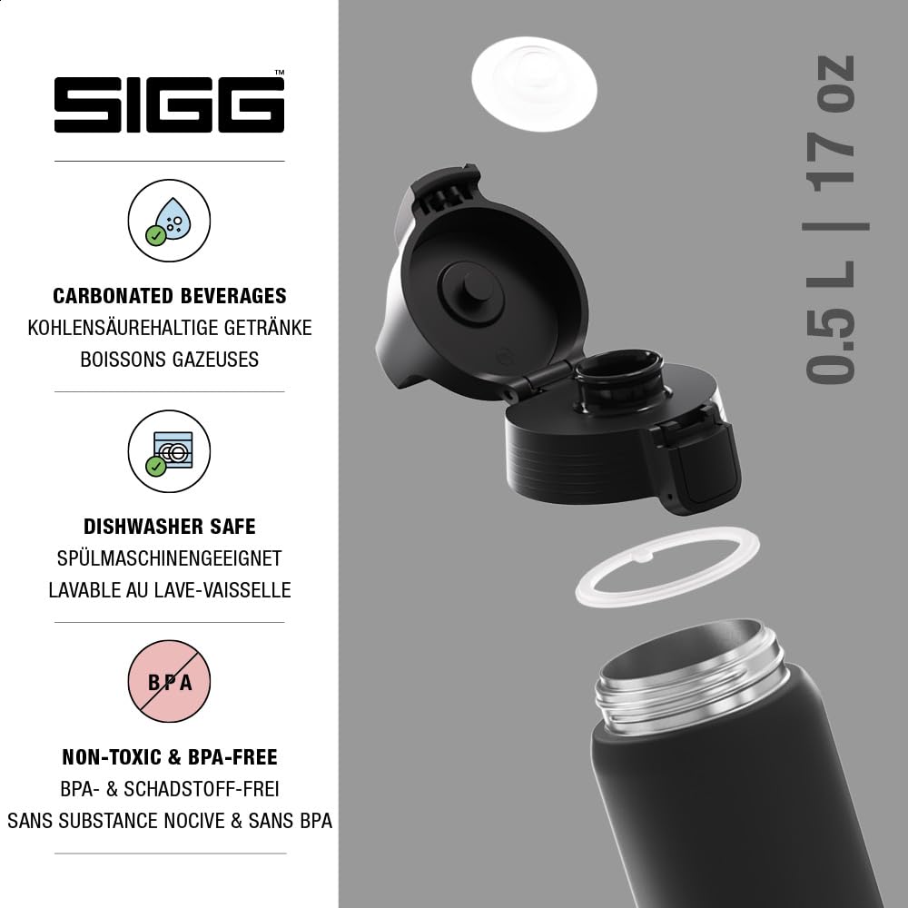 SIGG - Insulated drinking bottle - Thermos bottle Shield Therm One Black - Carbonated drinks - Leak-proof - Dishwasher safe - BPA-free - 90% recycled stainless steel - Black - 0.5L - 6056.30