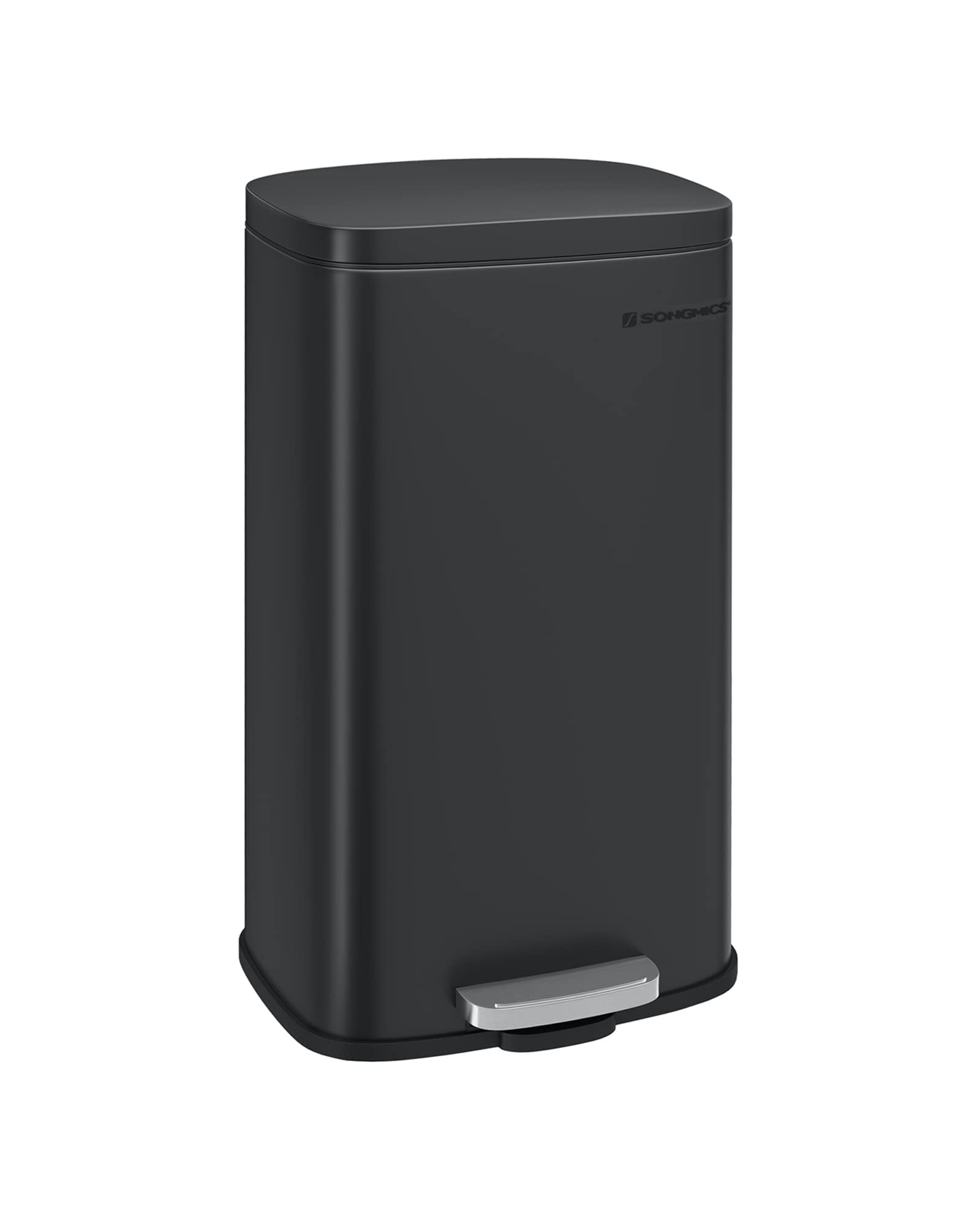 SONGMICS Trash Can, Steel Pedal Trash Can, Trash Can with Lid and Inner Bucket, 12 L, 38.4 x 28.6 x 25.2 cm, Small Cosmetic Bin for Bathroom, Black, PLUSHIC Collection LTB112BZ02