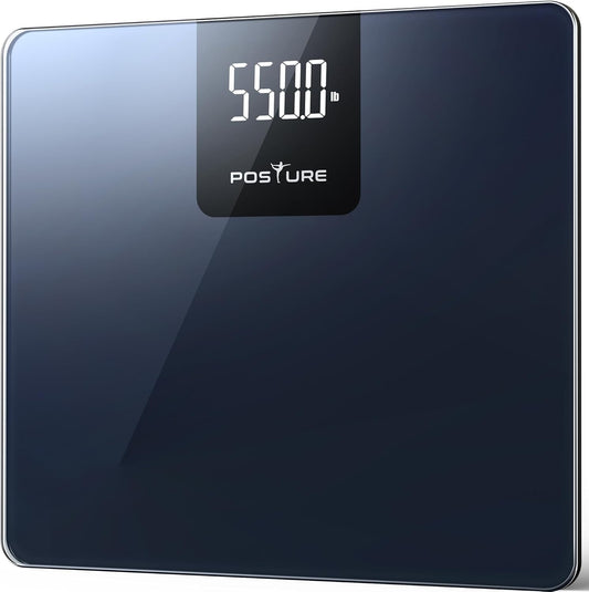 Posture Personal Scale, Digital Body Scale with 250 kg Load Capacity, High-Precision Personal Scale with Extra Wide Platform, Large LED Display, and Durable 8 mm Tempered Glass Plate for Home - BG1911W-P