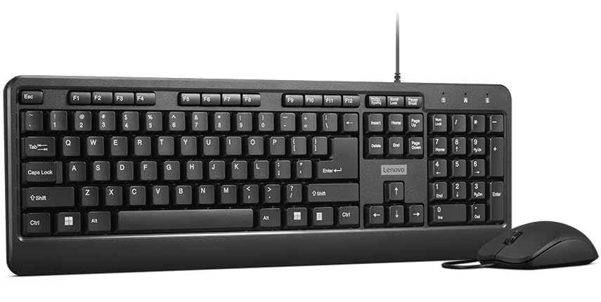 Lenovo 160 combinație între tastatură și mouse cu fir | Exoschelet rezistent la apă | Taste rezistente la stropi | Mouse de dimensiuni complete cu 1600 DPI | Roată de derulare antiderapantă | Suport - GX31L52655