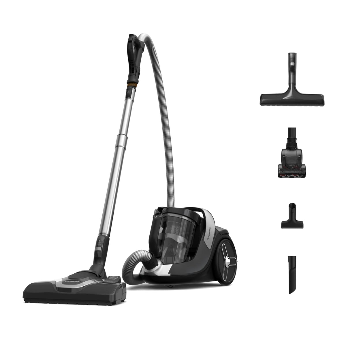 Rowenta Green Force Cyclonic Effitech Animal, aspirator fără sac, 500 W, capacitate XXL de 2,5 litri, foarte silențios cu 66 decibeli, negru-aluminiu, RO7C66