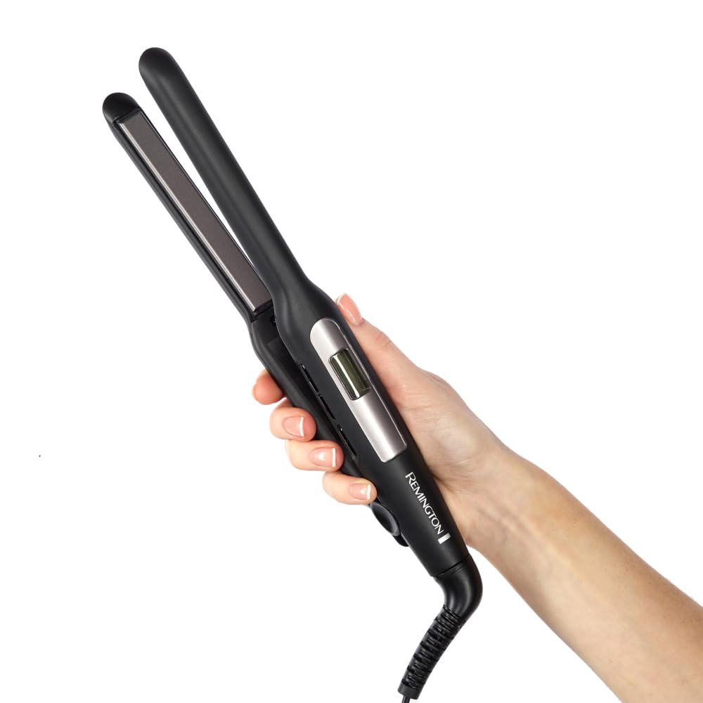 Remington straightening iron [extra narrow plates: for short hair, pixies, bangs, beard & small curls] hair straightener (Ultra-Pro ceramic coating, LCD display, 150-230°C) beard straightener S5515