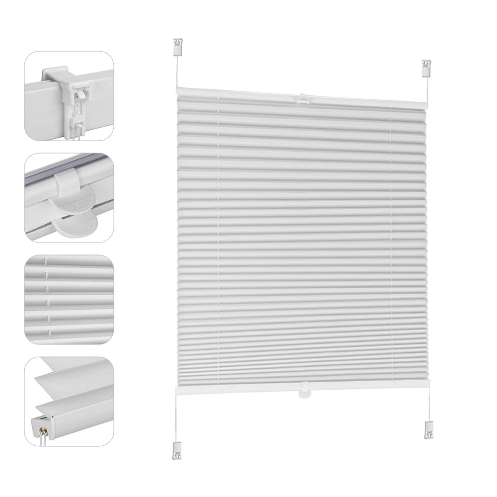 Sekey pleated blinds without drilling, window pleated blinds Klemmfix blinds 135 cm wide, tensioned opaque sun protection window blind, 135x150cm, white - 38B51359