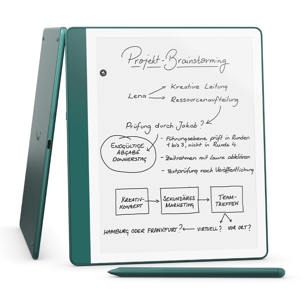 Amazon Kindle Scribe (64 GB) – Innovative display with even bezels | Just write in books and documents | With notebook summary | With premium stylus – jade green metallic - C4A6T4