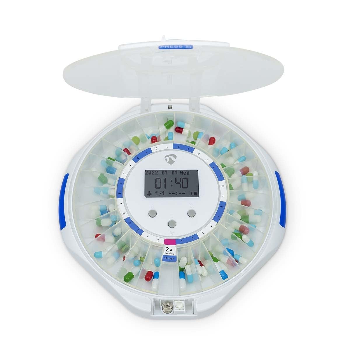 Nedis WIFIPD10WT Dispenser inteligent pentru tablete - Wi-Fi - 28 compartimente - Număr de alarme: 9 ore de trezire pe zi - Lumină/Sunet/Voc - Ecran LCD - Alb