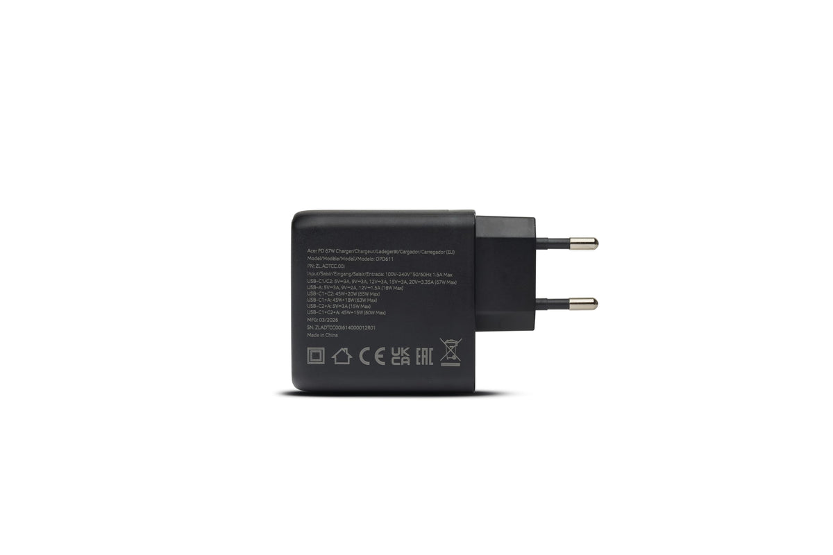Încărcător Acer USB-C 67W 3 Port GaN, Încărcător pentru laptop, Alimentator GaN