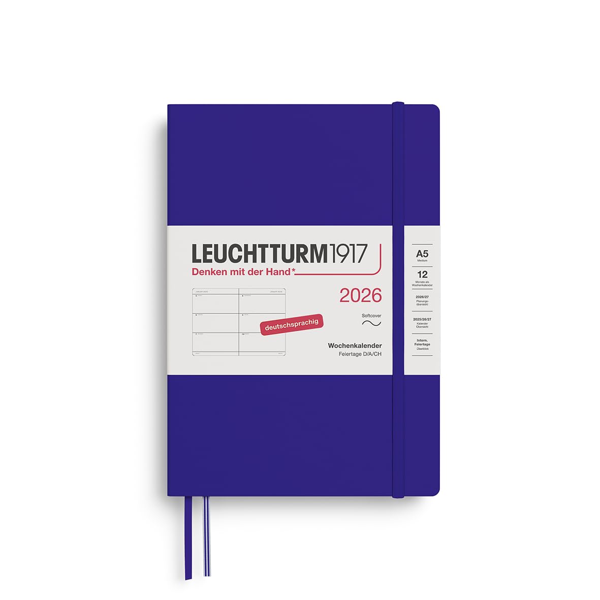 LEUCHTTURM1917 372562 Weekly Calendar Medium (A5) 2026, 12 Months, Softcover, Ink, German