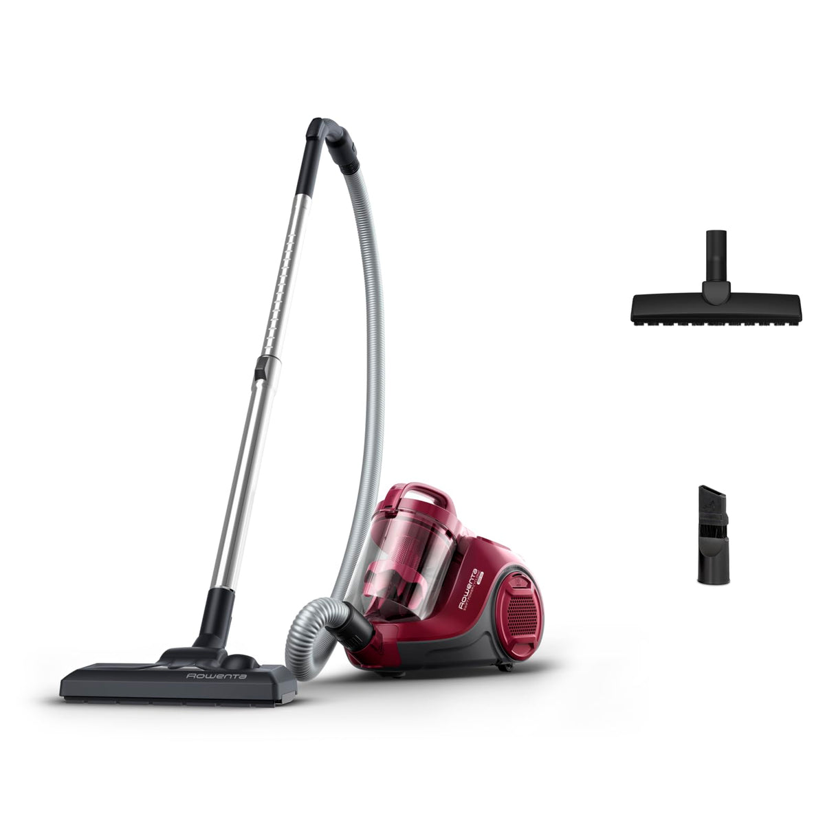 Rowenta RO2933EA, Swift Power Cyclonic Vacuum Cleaner, bagless, cyclone technology, compact design, lightweight, high-performance filter, parquet brush, Black/Dark Red, 750 W, 1.2 liters, 77 decibels. - 7211004135