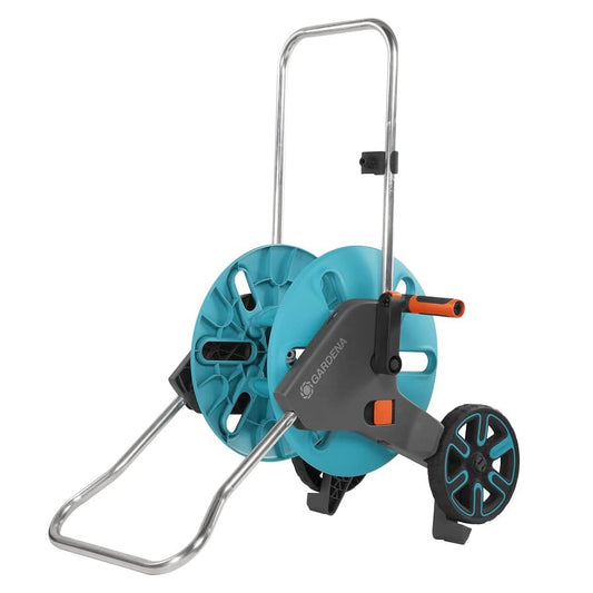 Gardena CleverRoll M: Hose trolley with up to 60 m capacity, particularly stable, with clip for syringe storage, drip stop, freely selectable crank side (18511-20)