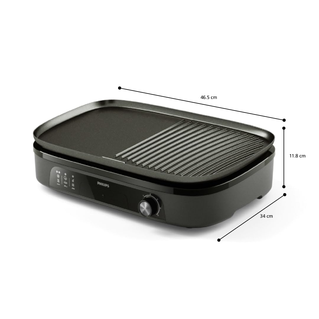 Philips table grill 3000 Series - Large grill surface, 2400 W rapid heating, 5 temperature settings, non-stick coating, easy to clean (HD6210/95) - ‎HD6210/95