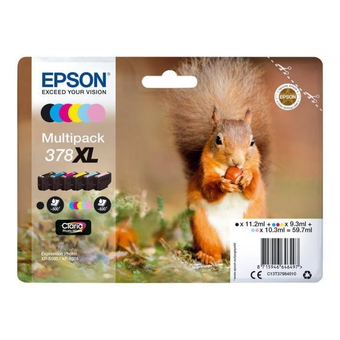 Epson EP64649 Original 378XL Ink Squirrel XP-8500 XP-8600 XP-8605, Amazon Dash Replenishment capable (Multipack, 6-color) - C13T37984010