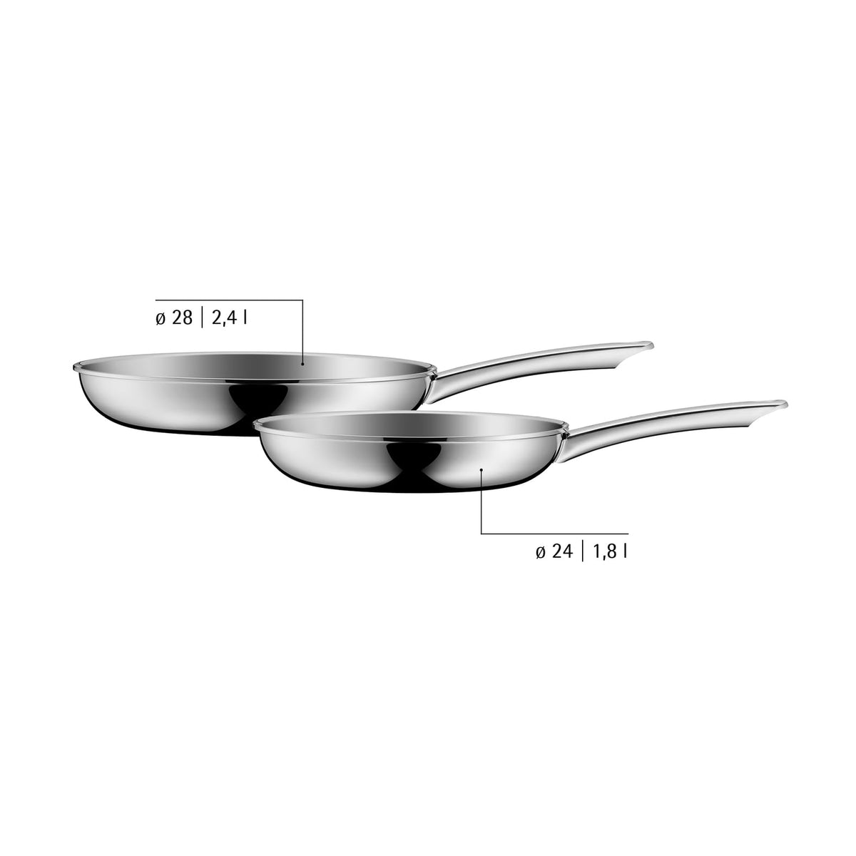 Set tigăi WMF Profi 24+28 cm inducție, tigăi din oțel inoxidabil neacoperit, Cromargan oțel inoxidabil, rezistente la cuptor - 0790026991