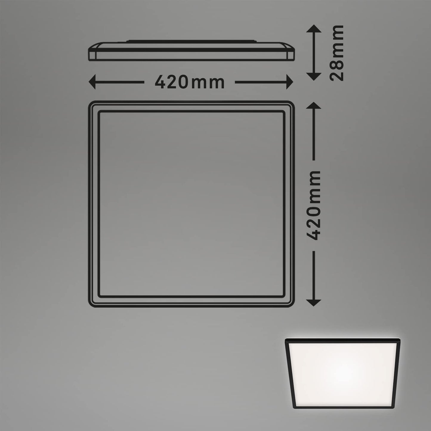 BRILONER - LED ceiling lamp with indirect light, flat, neutral white light color, lamp, ceiling light, living room lamp, LED panel, kitchen lamp, ceiling lighting, 42x42x2.9 cm, black - 7158-415