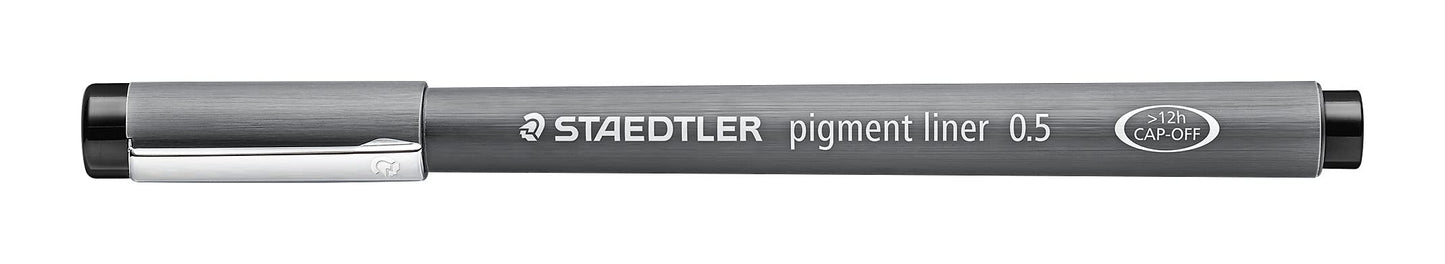 STAEDTLER black pigment liner, line width 0.5 mm, indelible pigment ink, long metal tip, long service life, 10 fineliners in a cardboard case, 308 05-9