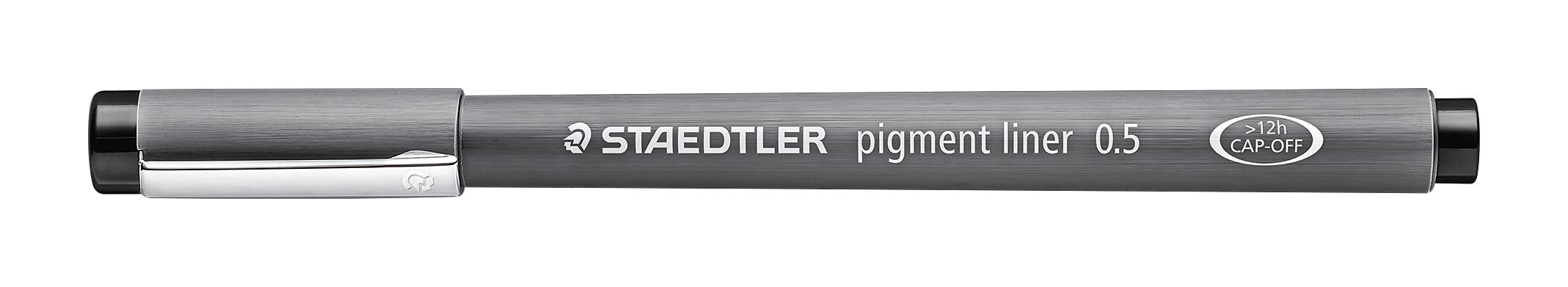 STAEDTLER black pigment liner, lățime de linie 0.5 mm, cerneală pigmentată permanentă, vârf metalic lung, durată lungă de viață, 10 finelinere într-o cutie de carton, 308 05-9