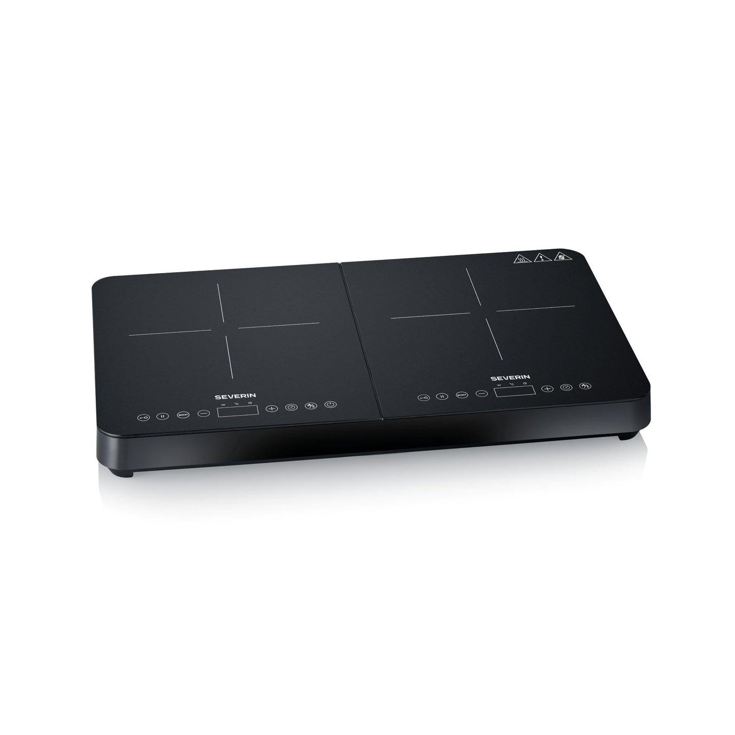 Severin induction hob, 2 plates, 10 power levels, temperature range 60-240°C, touch display, matt hotplates, less prone to scratches, glass ceramic hobs, black, 3,400 W, DK 1028
