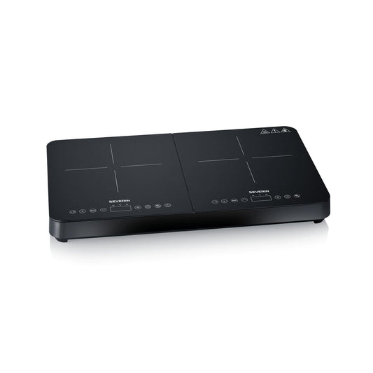 Severin induction hob, 2 plates, 10 power levels, temperature range 60-240°C, touch display, matt hotplates, less prone to scratches, glass ceramic hobs, black, 3,400 W, DK 1028