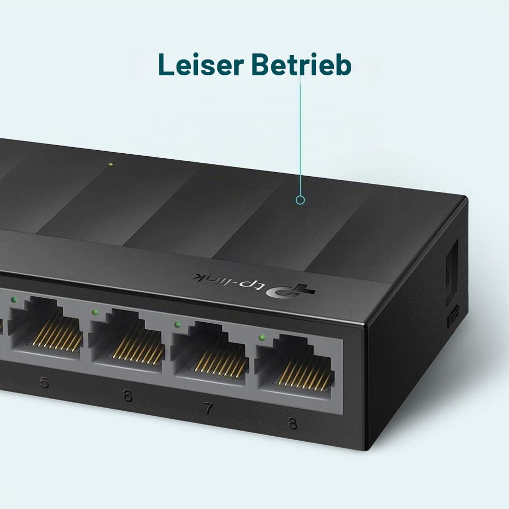 Switch de birou TP-Link LS1008G cu 8 porturi (8 x porturi RJ45 Gigabit cu negociere automată, IEEE 802.3X, Plug and Play, Economie de energie, Carcasă din plastic pentru montare ușoară pe masă sau pe perete) Negru (Pachet de 2)