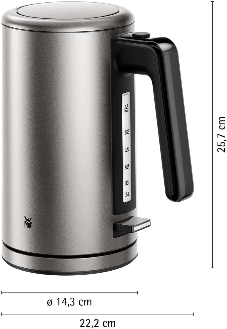 WMF Lono Silk stainless steel kettle 1.6 L, wireless electric kettle 2400 W with limescale filter, 360° base, anti-fingerprint effect, one-hand lid & external water level indicator - 413130041