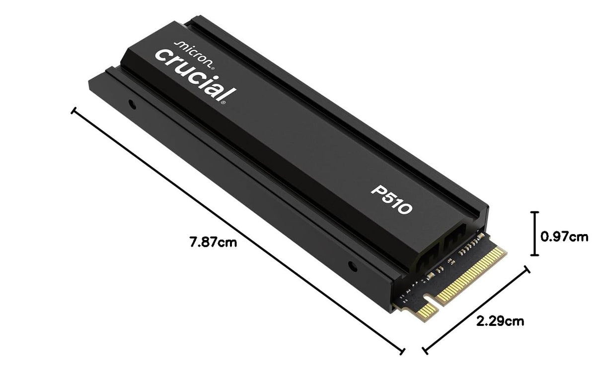 Crucial P510 SSD 1TB M.2 NVMe PCIe 5.0 x4 Gen5 with heatsink, up to 11,000 MB/s read, 9,500 MB/s write, for desktop PC & PS5, TLC NAND, internal hard drive - CT1000P510SSD5-01