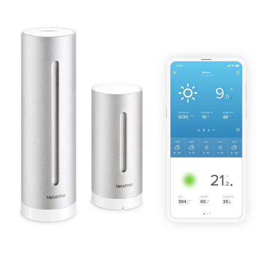 Netatmo Stație Meteo Inteligentă - WLAN, Radio, Senzaor Interior și Exterior, Prognoză Meteo, Amazon Alexa & Apple HomeKit, Higrometru, Calitate a Aerului, NWS01-EC, Negru