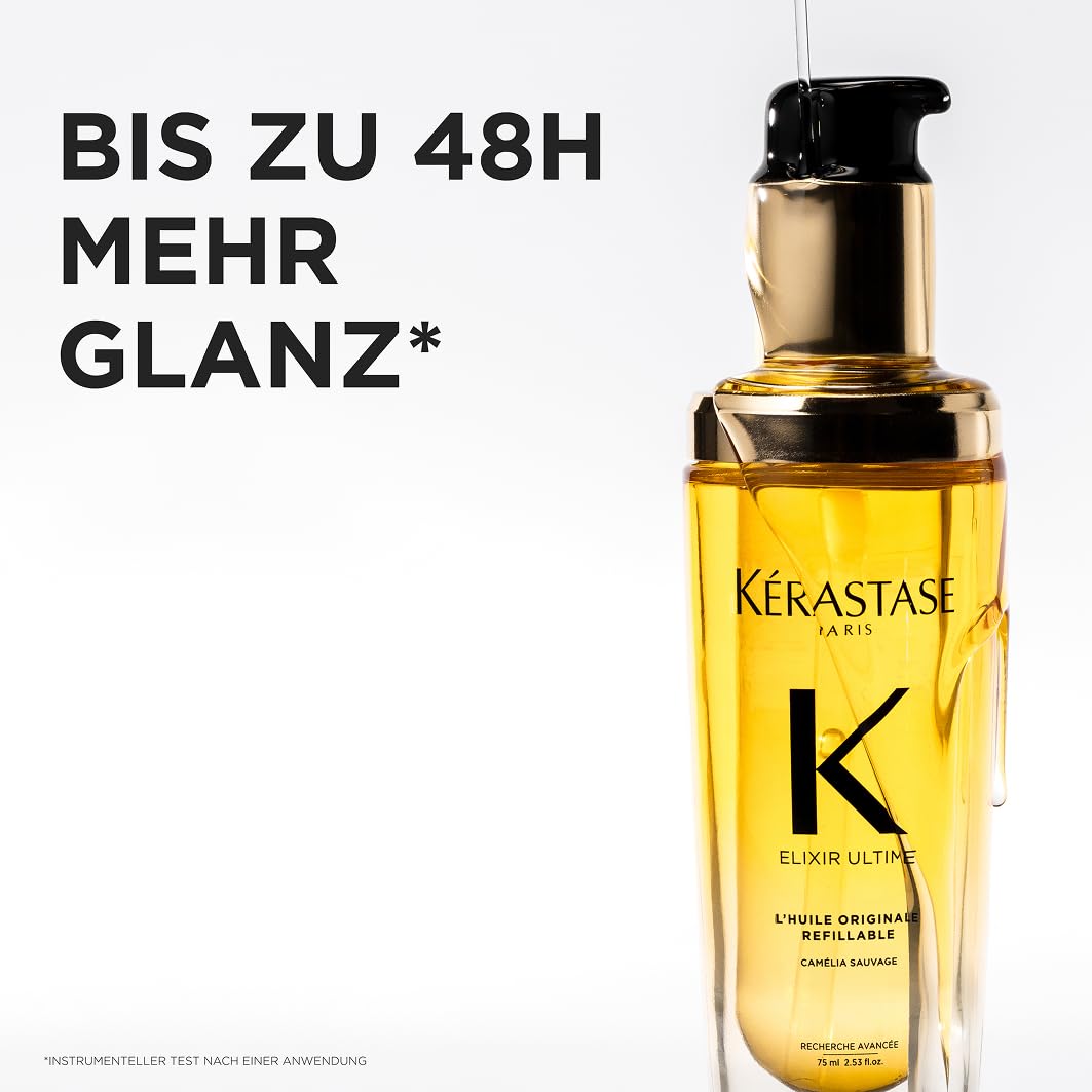 Kérastase Huile Originale Elixir Ultime, hair oil for dry hair, nourishing and protective for more shine without weighing it down, heat protection and anti-frizz, refillable, 75 ml - E4166700