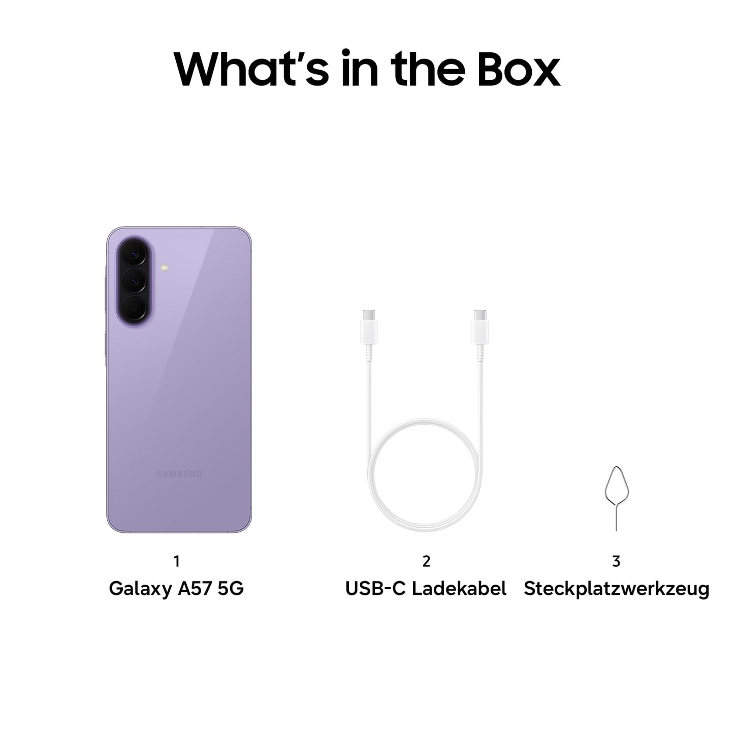 Samsung Galaxy A57 5G, Slim AI smartphone, Awesome Intelligence, 128 GB storage space, 50 MP wide-angle camera, Up to 2 days battery life, IP68, Awesome Lilac, 2.5 year manufacturer's warranty - SM-A57