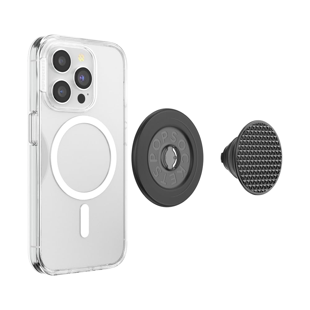 PopSockets Mobile Phone Grip for MagSafe, Magnetic Holder, Mobile Phone Stand, Black - Alum Triangle Knurled Black - 807392