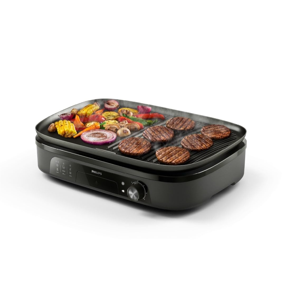 Philips table grill 3000 Series - Large grill surface, 2400 W rapid heating, 5 temperature settings, non-stick coating, easy to clean (HD6210/95) - ‎HD6210/95