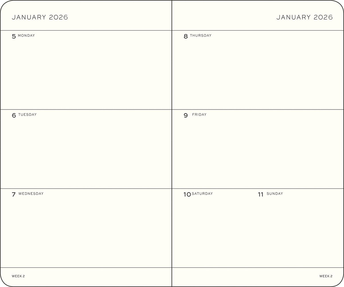 LEUCHTURM1917 372727 Calendar săptămânal de buzunar (A6) 2026, verde pădure, engleză