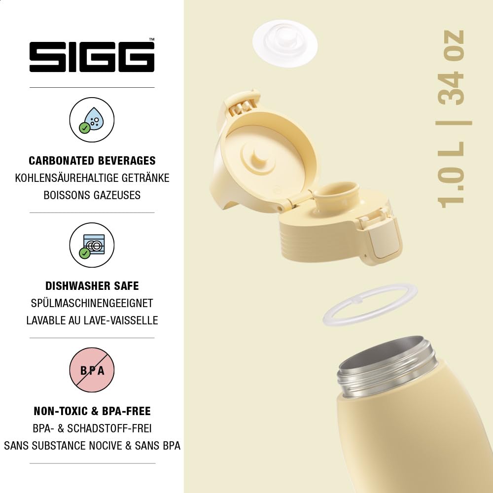 SIGG - Insulated drinking bottle - Thermos bottle Shield Therm One Opti Yellow carbonated drinks - Leak-proof - Dishwasher safe - BPA-free - 90% recycled stainless steel - Light yellow - 1L - 6021.70