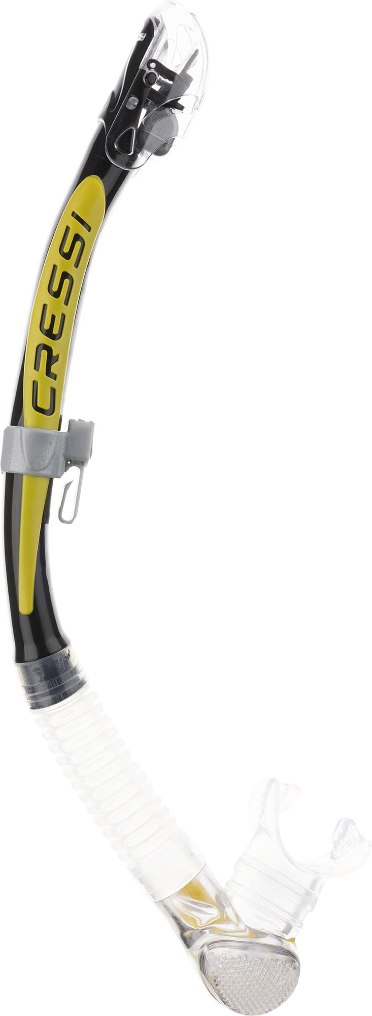 Cressi Alpha Ultra Dry Snorkel Transparent/Black/Yellow - Dry Snorkel for Diving Freediving and Snorkeling, Transparent/Black/Silver, One Size Unisex - ES258051