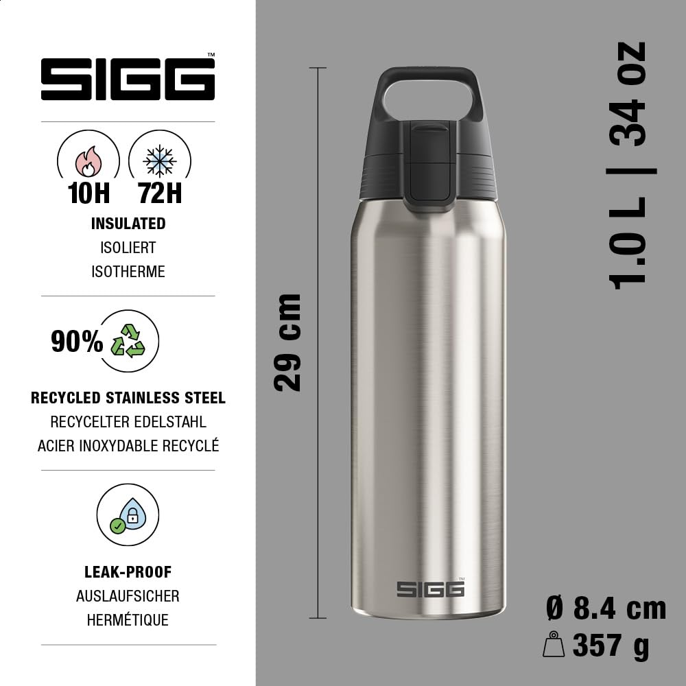 SIGG - Insulated drinking bottle - Thermos bottle Shield Therm One Brushed - carbonated drinks - leak-proof - dishwasher safe - BPA-free - 90% recycled stainless steel - silver - 1L - 6218.00
