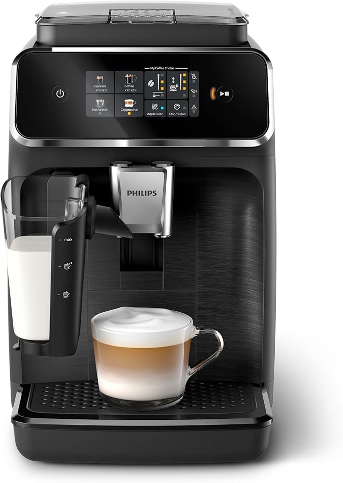 Aparat de cafea complet automat PHILIPS Seria 2300 - 4 băuturi, ecran tactil color modern, sistem de lapte LatteGo, SilentBrew, râșniță 100% ceramică, filtru AquaClean, negru mat (EP2330/10)