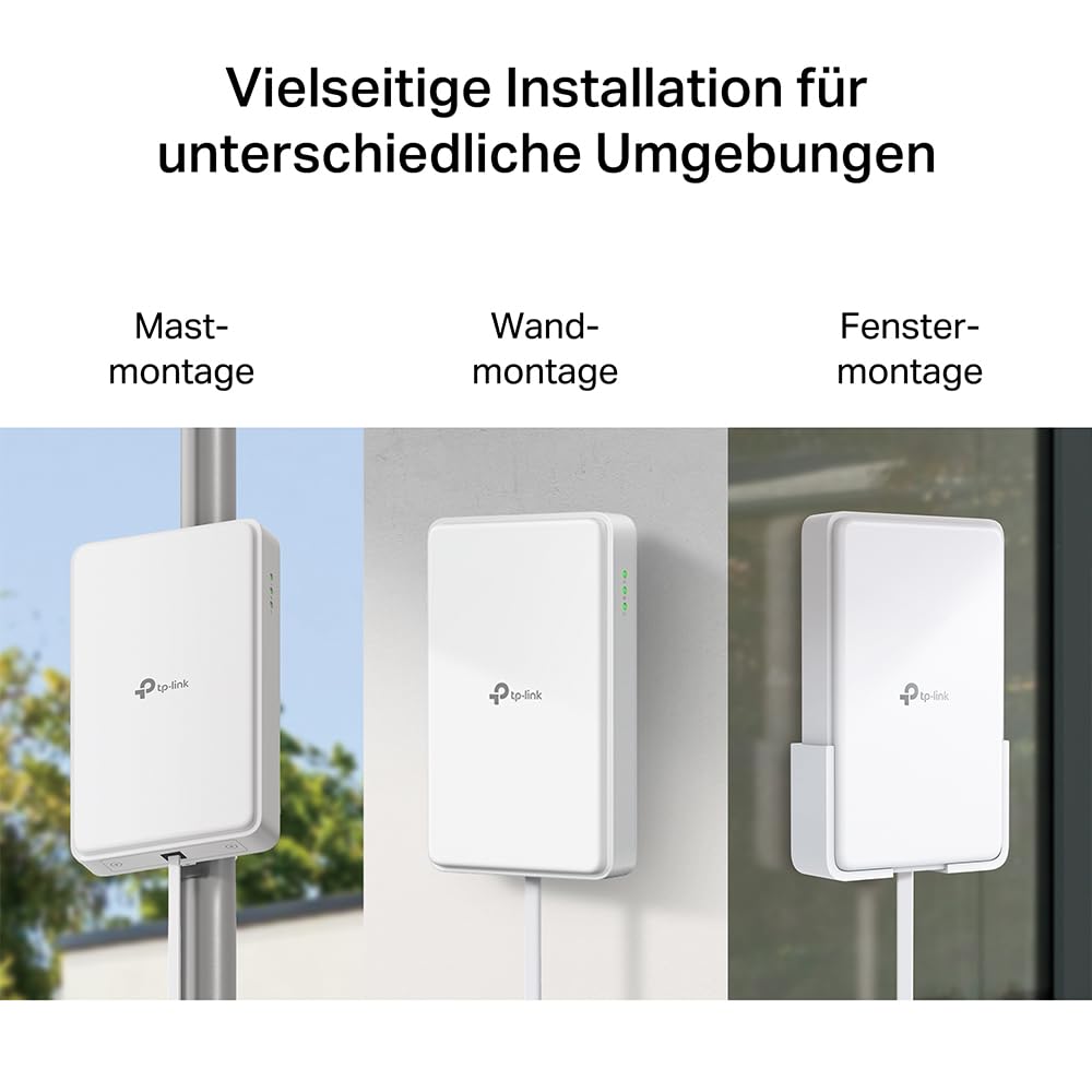 TP-Link NE200-Outdoor 5G LTE Router 𝐨𝐡𝐧𝐞 𝐖𝐋𝐀𝐍, 5G up to 4.67Gbps, 2.5 Gigabit port, weatherproof, for mounting on a pole, wall or window, 802.3at and passive PoE