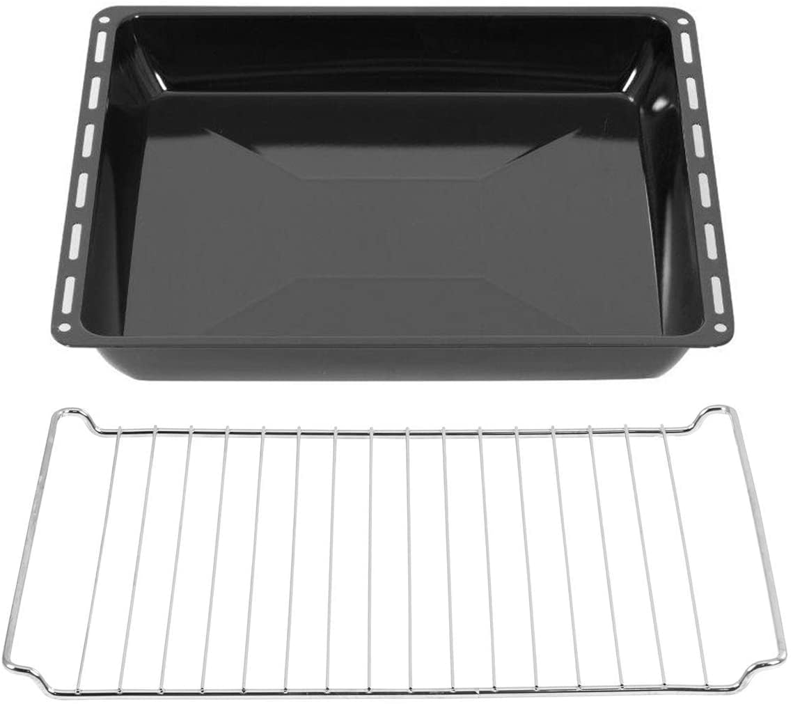 ICQN 445 x 375 x 50 mm set de grilaj și tavă de copt, potrivit pentru Whirlpool, Ignis, Bauknecht, Indesit, Algor, Neckermann, Lloyds, grătar pentru cuptor și tavă emailată 44,5x34 cm - 445-set-50-gril-tavă