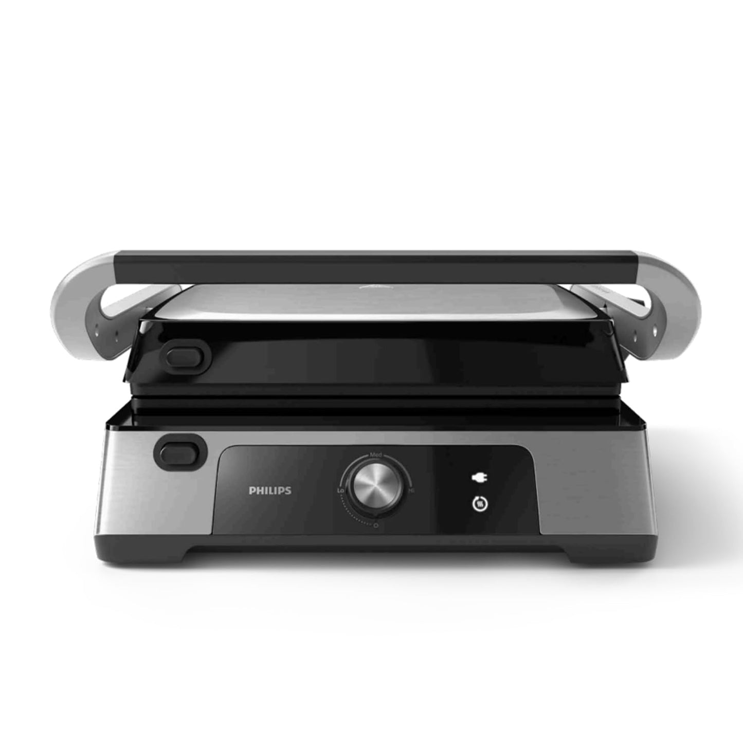 Philips contact grill - adjustable temperature 60°C-200°C. Can be opened 180°. Large grill area and high power performance. Removable non-stick plates and fat drip tray. (HD6301/90)