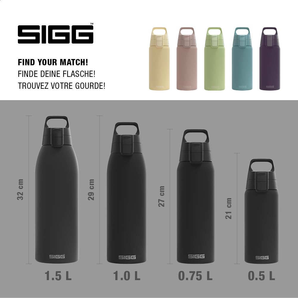 SIGG - Insulated drinking bottle - Thermos bottle Shield Therm One Black - Carbonated drinks - Leak-proof - Dishwasher safe - BPA-free - 90% recycled stainless steel - Black - 0.5L - 6056.30