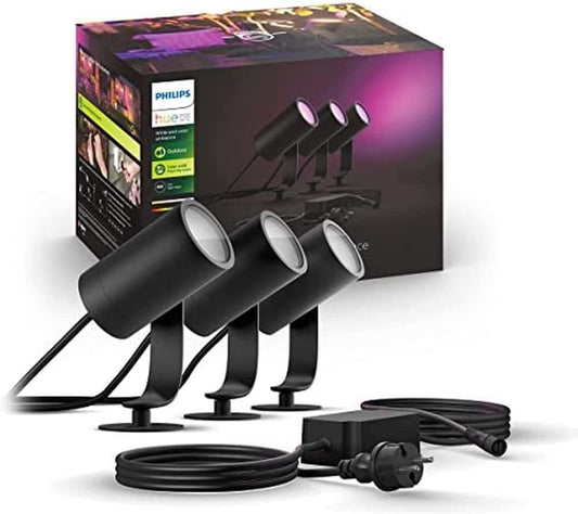 Philips Hue White & Color Ambiance Lily garden spotlight basic set of 3 (1,770 lm), dimmable outdoor lights with 16 million colors, smart light control via voice or app, black - 1741430P7