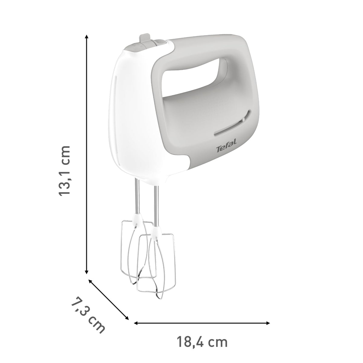 Mixeur à main Tefal Prep'Mix, 450 W, appareil de mixage avec 5 vitesses, 2 fouets et 2 crochets pétrisseurs en acier inoxydable, design ergonomique, accessoires lavables au lave-vaisselle, HT450B