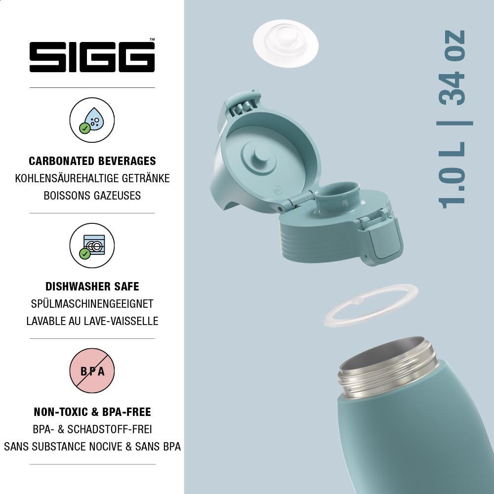 SIGG - Insulated drinking bottle - Thermos bottle Shield Therm One Morning Blue carbonated drinks - Leak-proof - Dishwasher safe - BPA-free - 90% recycled stainless steel - Gray blue - 1L - 6021.40