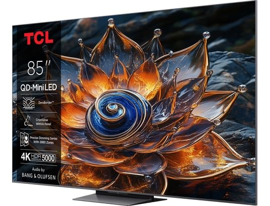 TCL 85Q8C 85 inch QD Mini LED TV, 4K HDR Premium 5000, ZeroBorder™, Smart Google TV, CrystGlow WHVA panel, Bang & Olufsen audio, 144Hz Motion Clarity Pro, Dolby Vision IQ & Atmos