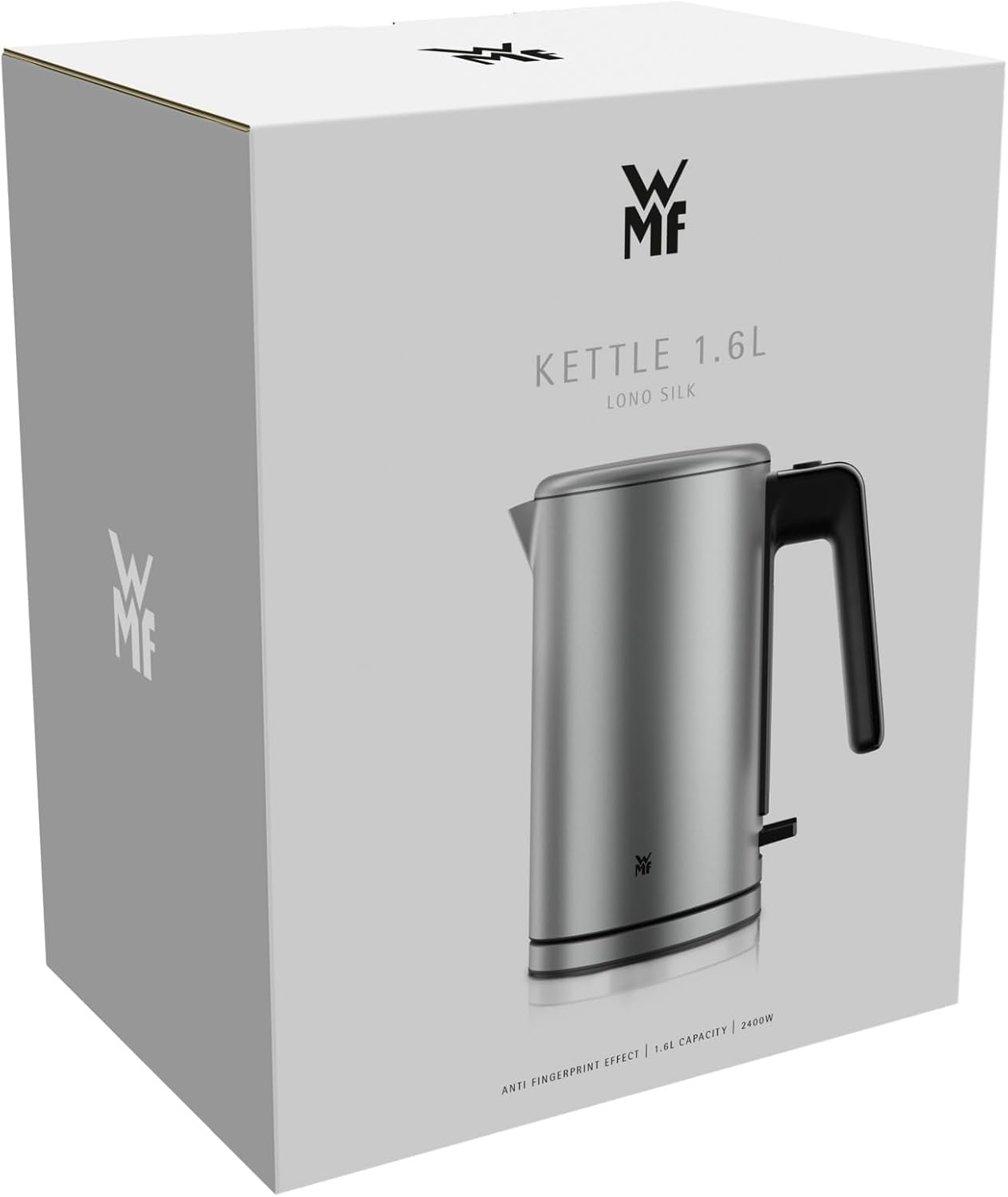 WMF Lono Silk stainless steel kettle 1.6 L, wireless electric kettle 2400 W with limescale filter, 360° base, anti-fingerprint effect, one-hand lid & external water level indicator - 413130041